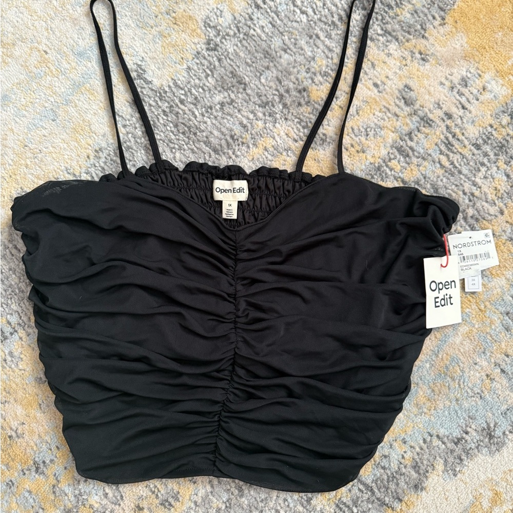 Open Edit Black Ruched Women's Top, NWT